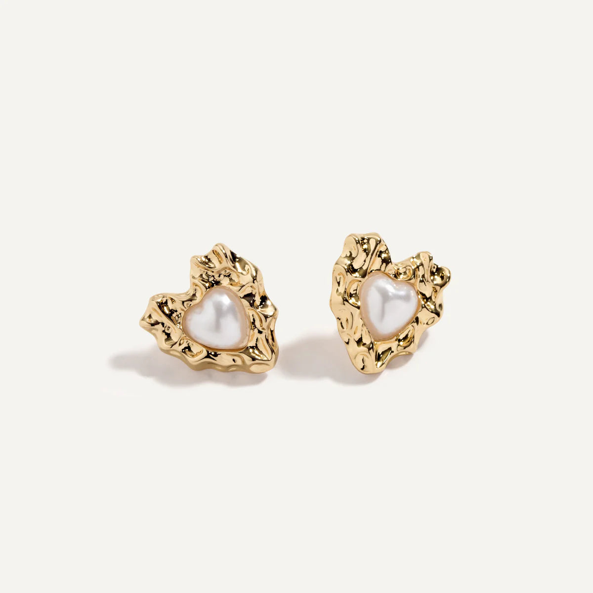 “Golden Pearl Heart Earrings”