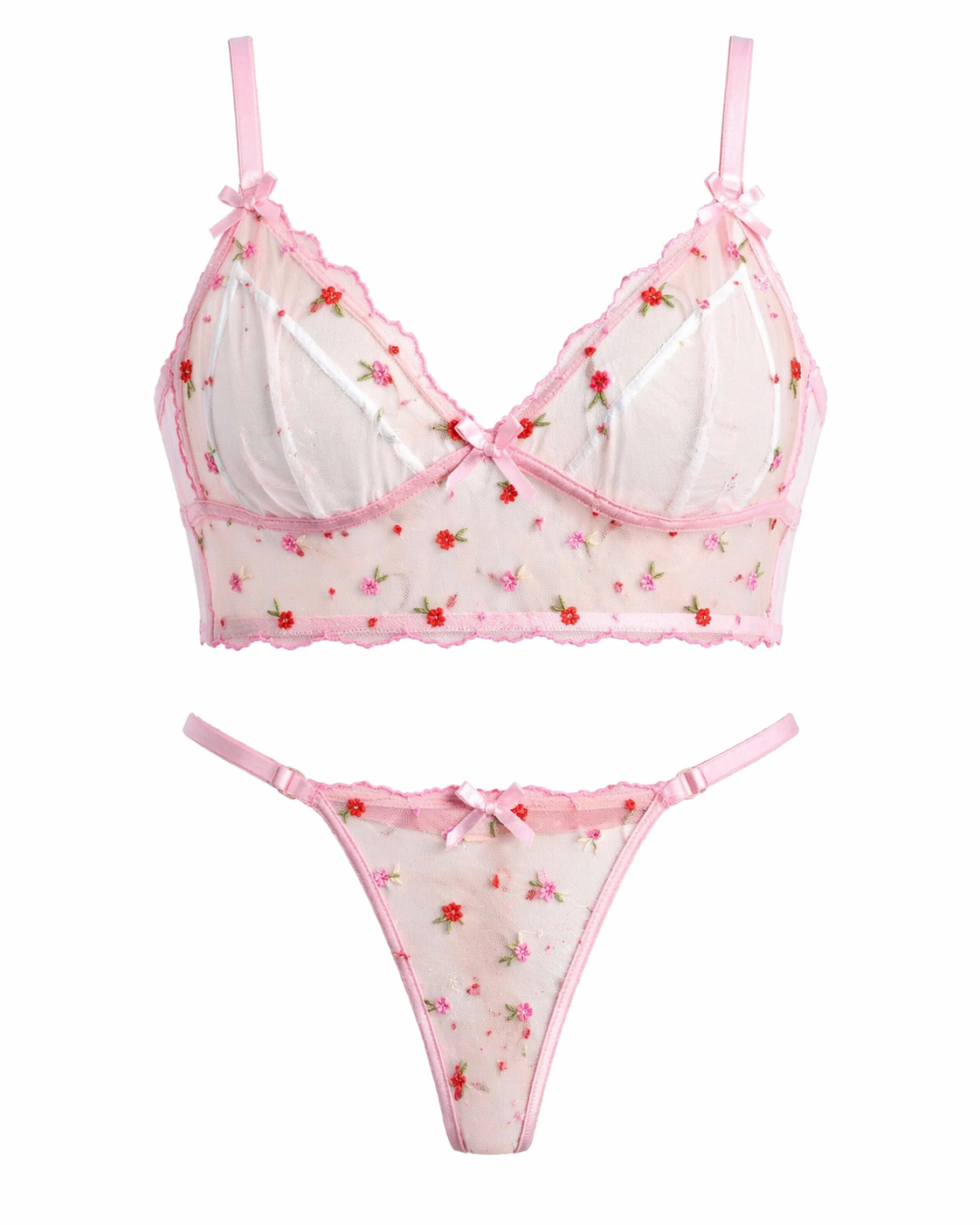Pink Bloom Embroidered Set
