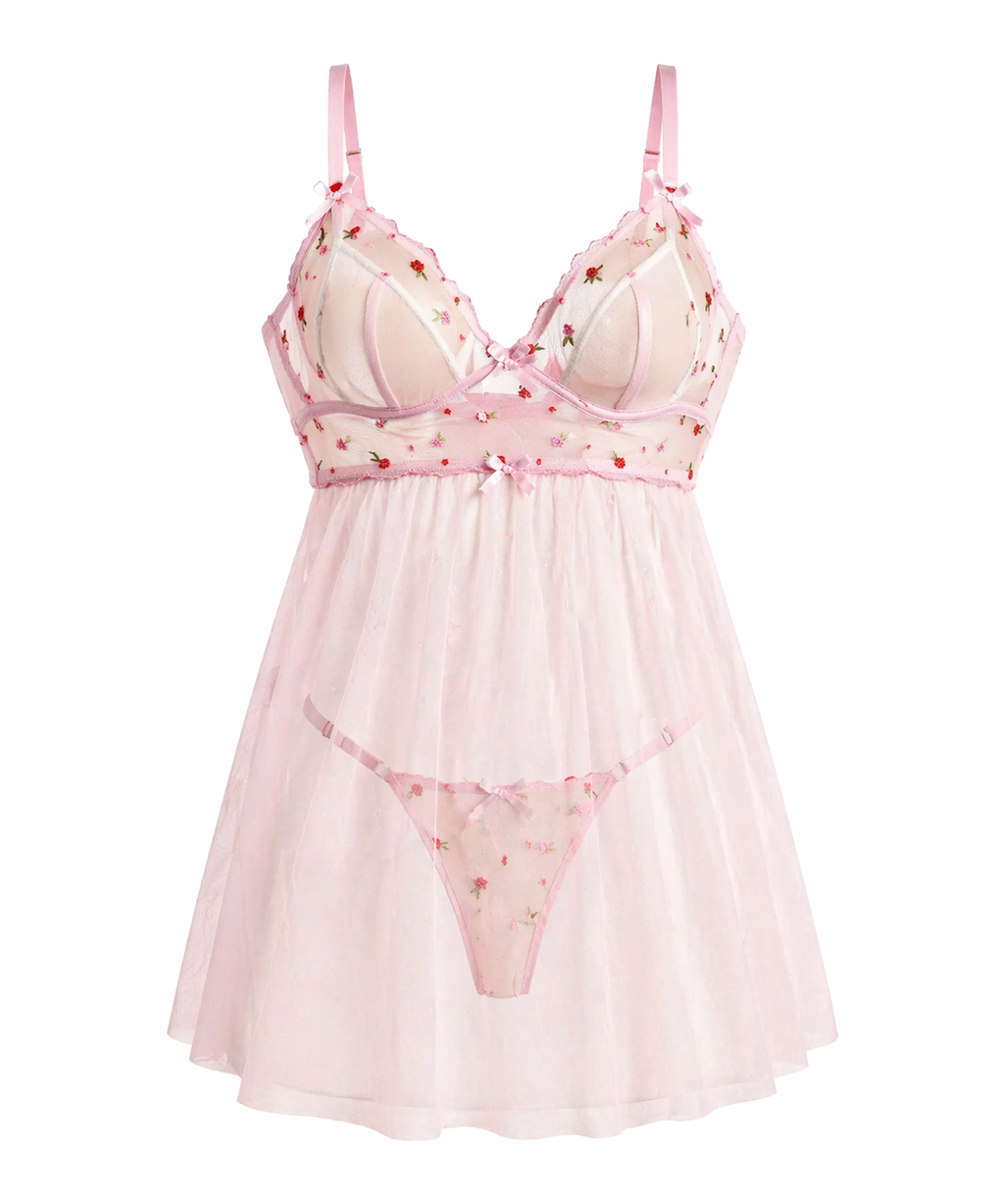 Pink Bloom Embroidered Set